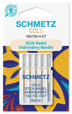 Иглы SCHMETZ GOLD EMBROIDERY для домашних вышивальных машин с широким острием и канавкой для толстых нитей
