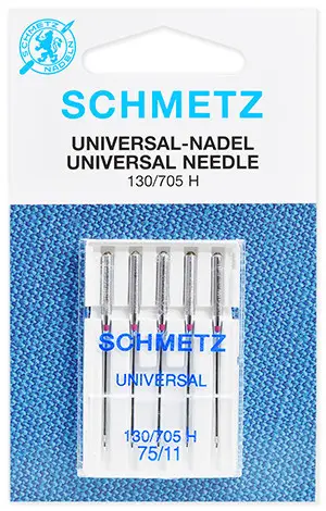 Иглы SCHMETZ Universal 130/705 H VMS №75 для швейных машин, упаковка по 5 шт, вид сбоку