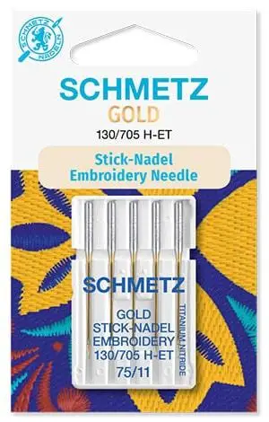 Иглы SCHMETZ GOLD EMBROIDERY 130/705 H-ET VMS №75 для любимых швейных машин